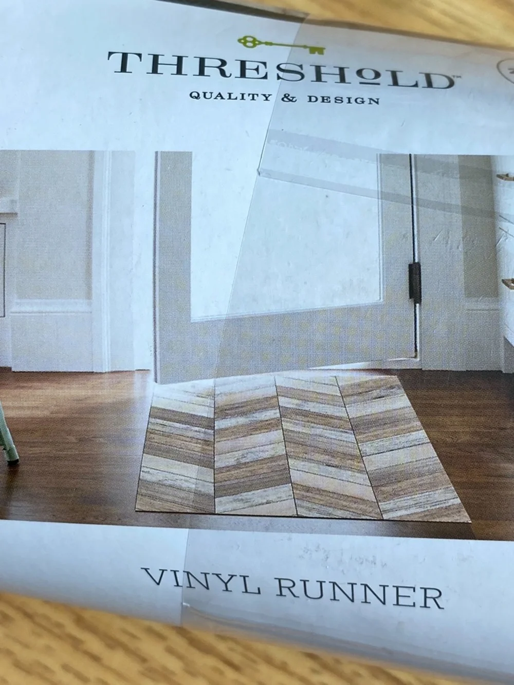 NWT Threshold Target Vinyl 2PC Set~Runner AND Mat in Wood Herringbone Greige